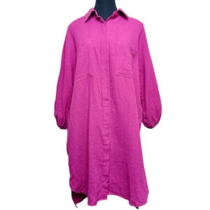YFB Young Fabulous And Broke Womens XS Purple Puff Sleeve Button Shirt Dress